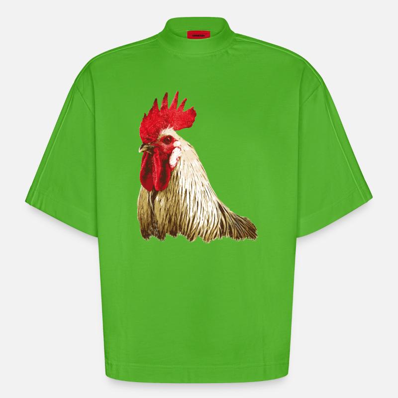 Fans de poulet - Coq - Coq - Poulet fleur - Bio - T-shirt bio épais oversize Boxy fabriqué en UE - Apple Neon