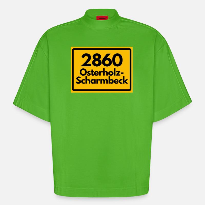 OLD POSTCODE POSTCODE 2860 OSTERHOLZ-SCHARMBECK - Heavyweight Oversized Organic Boxy T-Shirt Made in EU - Apple Neon