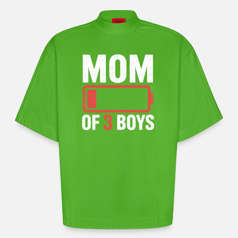 Mutter von 3 Jungs Batterie-Ikon-Tee - Heavyweight Oversized Organic Boxy T-Shirt Made in EU - Apple Neon
