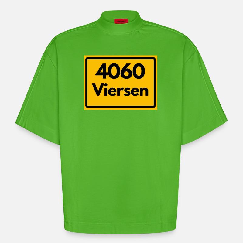 OLD POSTCODE POSTCODE RETRO 4060 VIERSEN - Heavyweight Oversized Organic Boxy T-Shirt Made in EU - Apple Neon