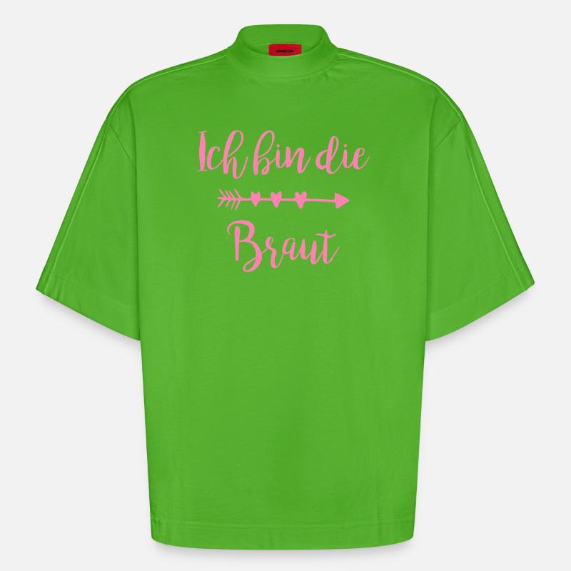 Ich bin die Braut Herzpfeil Script - Heavyweight Oversized Organic Boxy T-Shirt Made in EU - Apple Neon