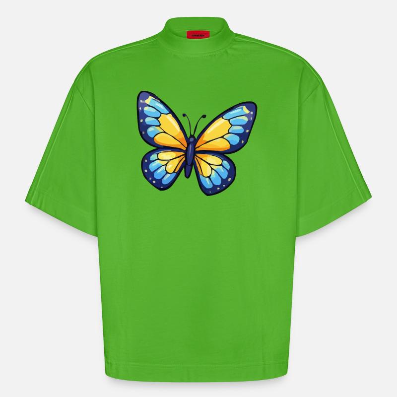 Blå og gul sommerfugl - Heavyweight Oversized Organic Boxy T-skjorte produsert i EU - Apple Neon