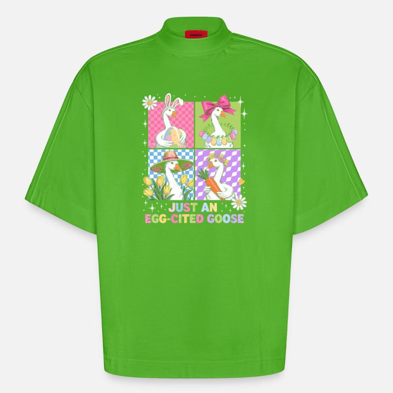 Eierfreudige Gans im Vier Panel - Heavyweight Oversized Organic Boxy T-Shirt Made in EU - Apple Neon