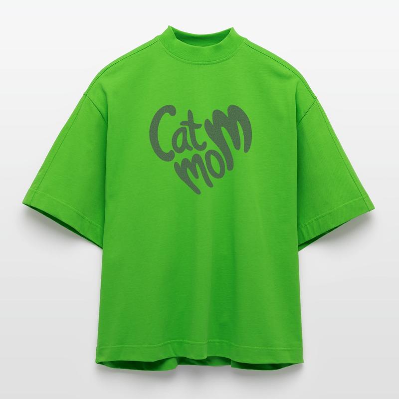 Lettrage en forme de cœur de maman chatte avec texture granuleuse T-shirt bio épais oversize Boxy fabriqué en UE