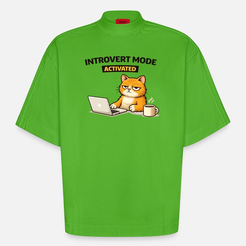 Chat activé en mode introverti - T-shirt bio épais oversize Boxy fabriqué en UE - Apple Neon