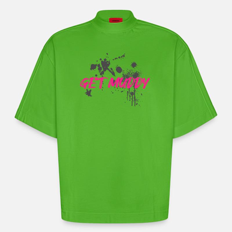 Course boueuse Schlammlauf Mud Run Muddy - T-shirt bio épais oversize Boxy fabriqué en UE - Apple Neon