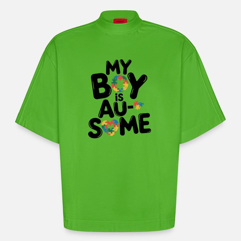 Regenbogen Puzzleherz Kreis Autism Awareness - Heavyweight Oversized Organic Boxy T-Shirt Made in EU - Apple Neon