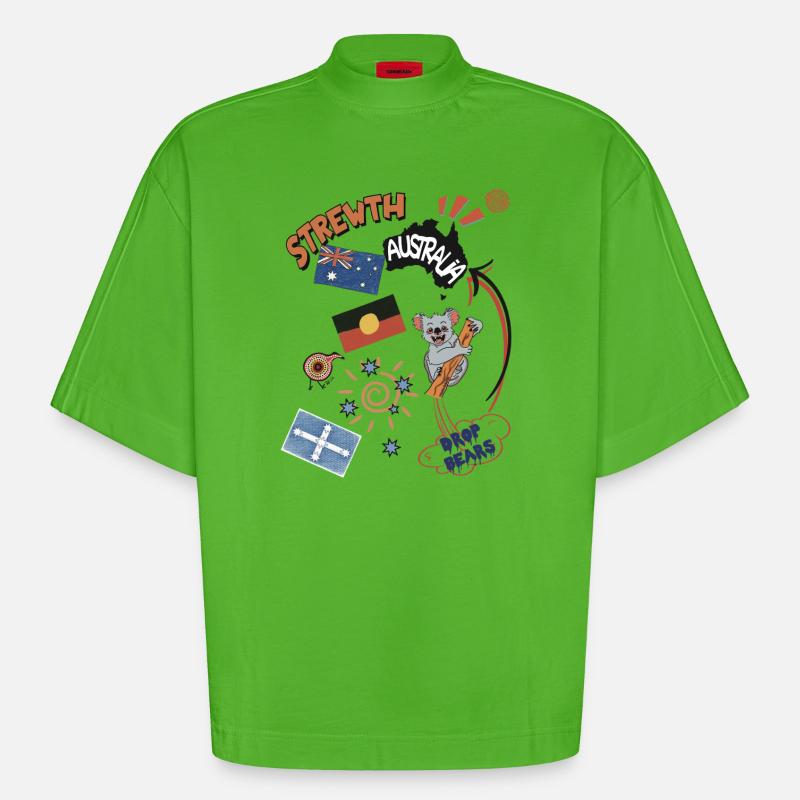 Australische Collage Strewth & Drop bears - Heavyweight Oversized Organic Boxy T-Shirt Made in EU - Apple Neon
