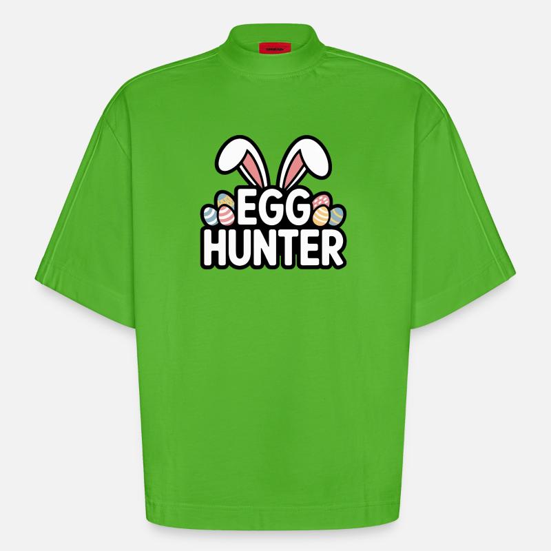 Egg Hunter Bunny – Conception de Pâques - T-shirt bio épais oversize Boxy fabriqué en UE - Apple Neon