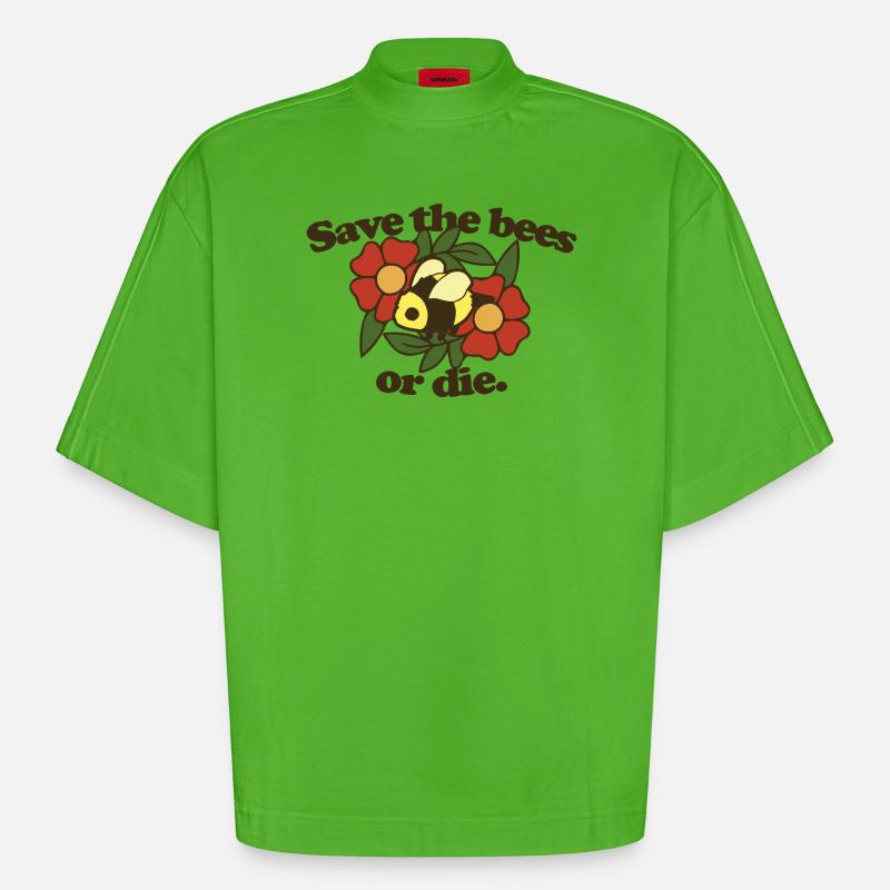Rette die Bienen oder stirb - Heavyweight Oversized Organic Boxy T-Shirt Made in EU - Apple Neon