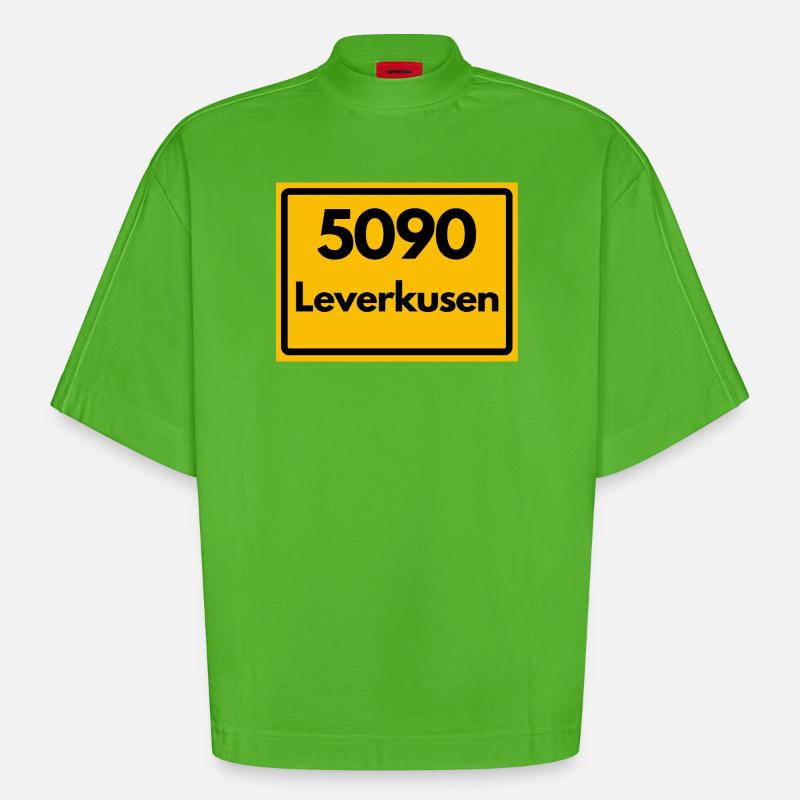 OLD POSTCODE POSTCODE RETRO 5090 LEVERKUSEN - Heavyweight Oversized Organic Boxy T-Shirt Made in EU - Apple Neon