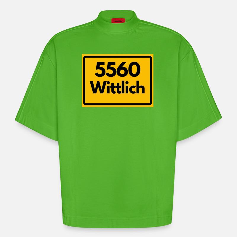 OLD POSTCODE POSTCODE RETRO 5560 WITTLICH - Heavyweight Oversized Organic Boxy T-Shirt Made in EU - Apple Neon
