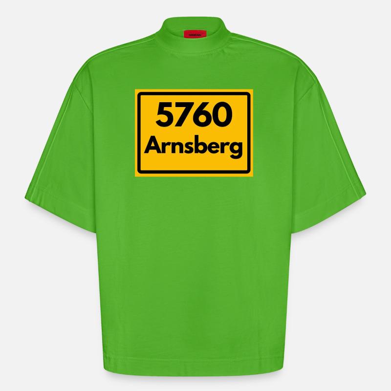 OLD POSTCODE POSTCODE RETRO 5760 ARNSBERG - Heavyweight Oversized Organic Boxy T-Shirt Made in EU - Apple Neon