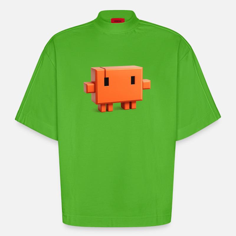 Claude Code Pixel 3D Mascot Cute Dev Naklejka - Ekologiczna koszulka o pudełkowym kroju oversize z grubego materiału wyprodukowana w UE - Apple Neon