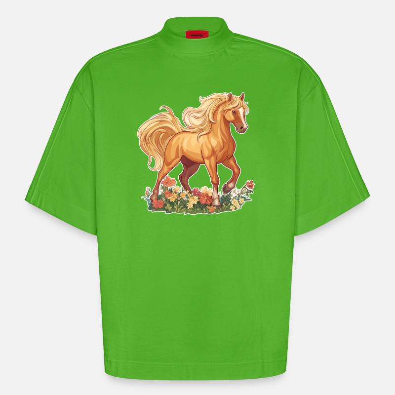 Cheval - T-shirt bio épais oversize Boxy fabriqué en UE - Apple Neon