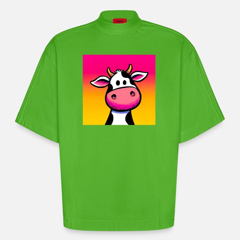 cow - Heavyweight Oversized Organic Boxy T-Shirt Made in EU - Apple Neon