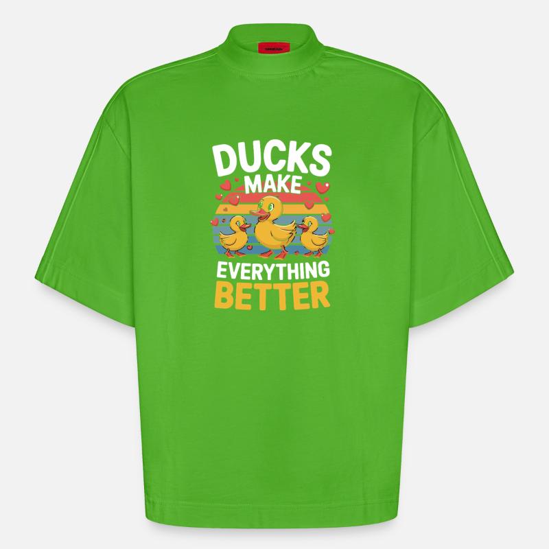Ducks Make Everything Better Funny Ducks - Heavyweight Oversized Organic Boxy T-Shirt Made in EU - Apple Neon