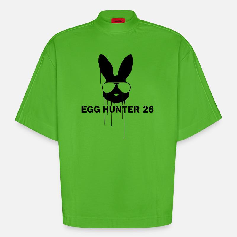 Cooler Egg Hunter 2026 Hase Ostern - Heavyweight Oversized Organic Boxy T-Shirt Made in EU - Apple Neon