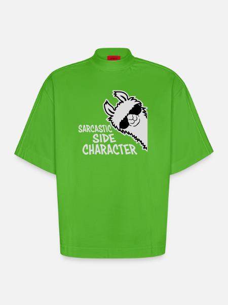 Llama Alpaca Sarcastic Side Character Sarcastic - Heavyweight Oversized Organic Boxy T-Shirt Made in EU - Apple Neon