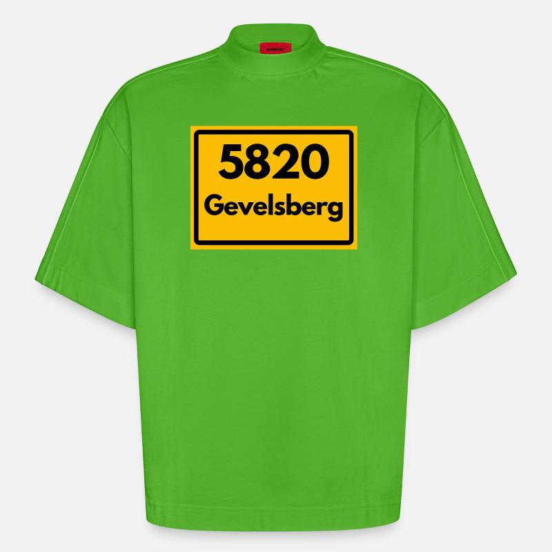 OLD POSTCODE POSTCODE RETRO 5820 GEVELSBERG - Heavyweight Oversized Organic Boxy T-Shirt Made in EU - Apple Neon