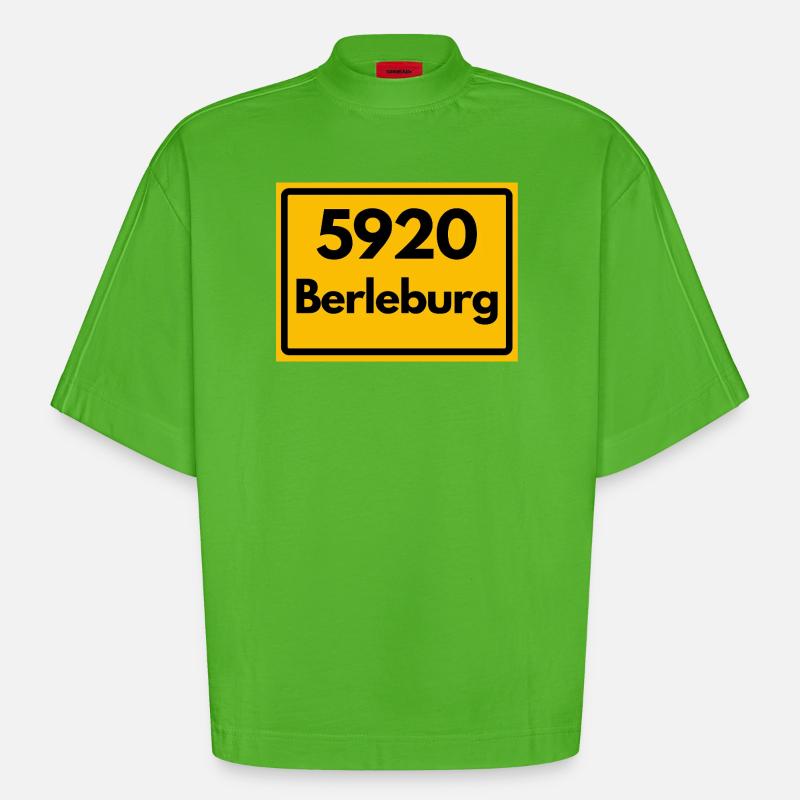 OLD POSTCODE POSTCODE RETRO 5920 BERLEBURG - Heavyweight Oversized Organic Boxy T-Shirt Made in EU - Apple Neon