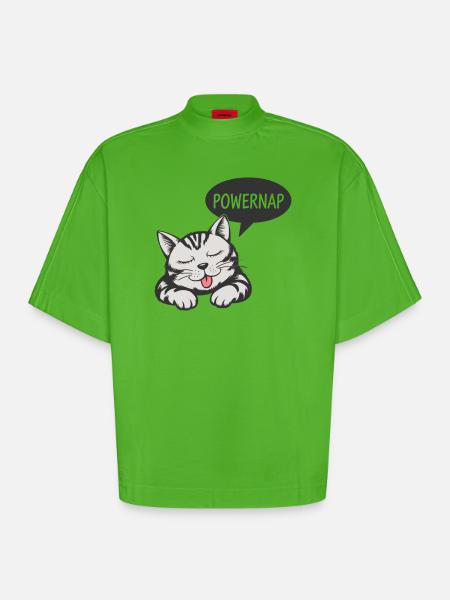 Powernap Cat - Sleeping Motif - Heavyweight Oversized Organic Boxy T-Shirt Made in EU - Apple Neon