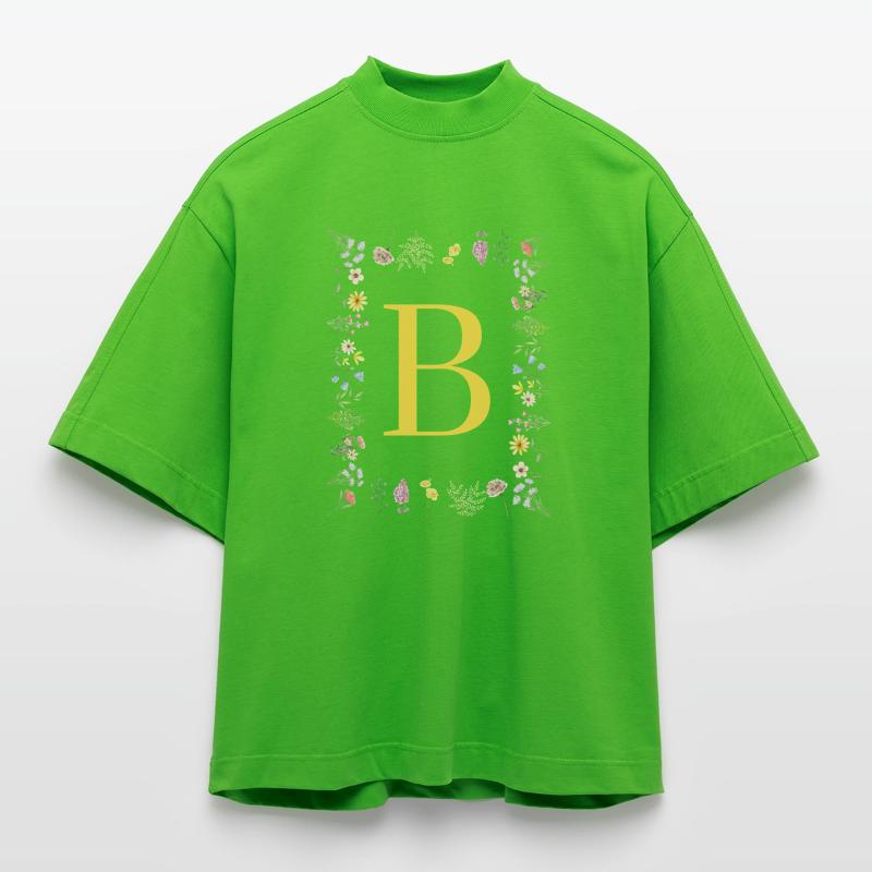 Florale Initialen "B", Buchstaben Monogramm  Heavyweight Oversized Organic Boxy T-Shirt Made in EU