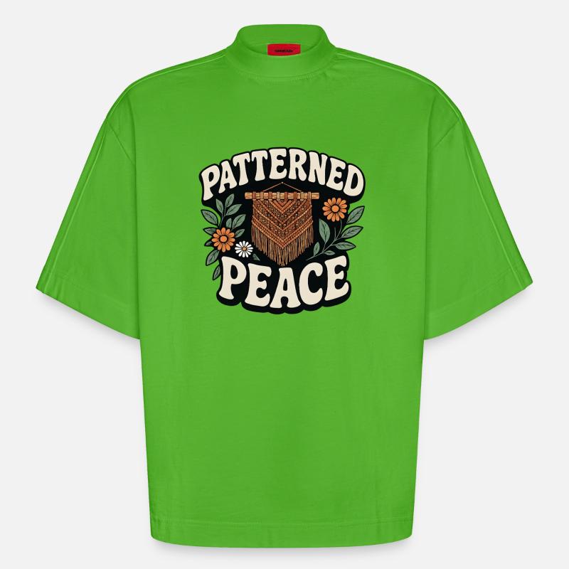 Patterned Calm | Macrame Boho - Heavyweight Oversized Organic Boxy T-Shirt Made in EU - Apple Neon