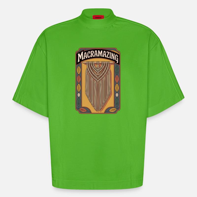 Macrame Awesome | Knot Art Boho - Heavyweight Oversized Organic Boxy T-Shirt Made in EU - Apple Neon