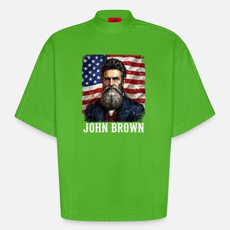 John Brown drapeau des États-Unis. - T-shirt bio épais oversize Boxy fabriqué en UE - Apple Neon