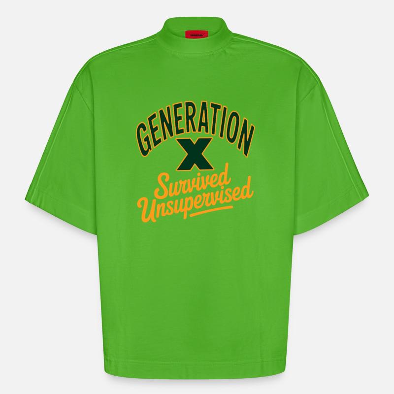 La génération X a survécu sans surveillance - T-shirt bio épais oversize Boxy fabriqué en UE - Apple Neon