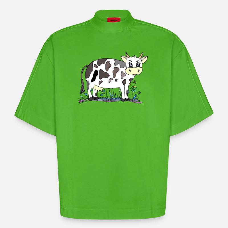 Cow - Heavyweight Oversized Organic Boxy T-Shirt Made in EU - Apple Neon