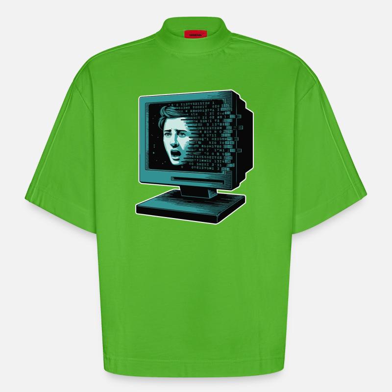 Retro-Computer Schrecken-  Retroglitch KI - Heavyweight Oversized Organic Boxy T-Shirt Made in EU - Apple Neon