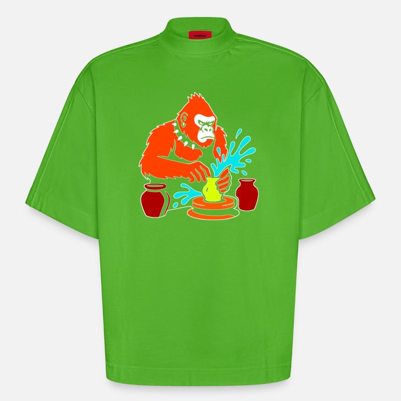 Gorilla Pottery Splash Studio - Heavyweight Oversized Organic Boxy T-Shirt Made in EU - Apple Neon