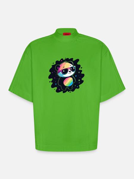 Panda Rainbow Galaxy Cool Glasses - Heavyweight Oversized Organic Boxy T-Shirt Made in EU - Apple Neon