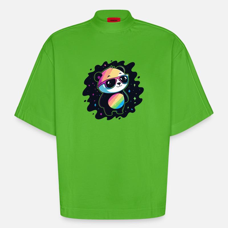 Panda Rainbow Galaxy Cool Glasses - Heavyweight Oversized Organic Boxy T-Shirt Made in EU - Apple Neon