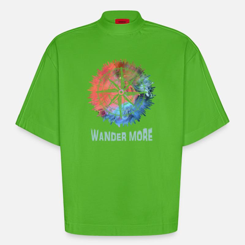 Wander More Compass Batik - Heavyweight Oversized Organic Boxy T-Shirt Made in EU - Apple Neon