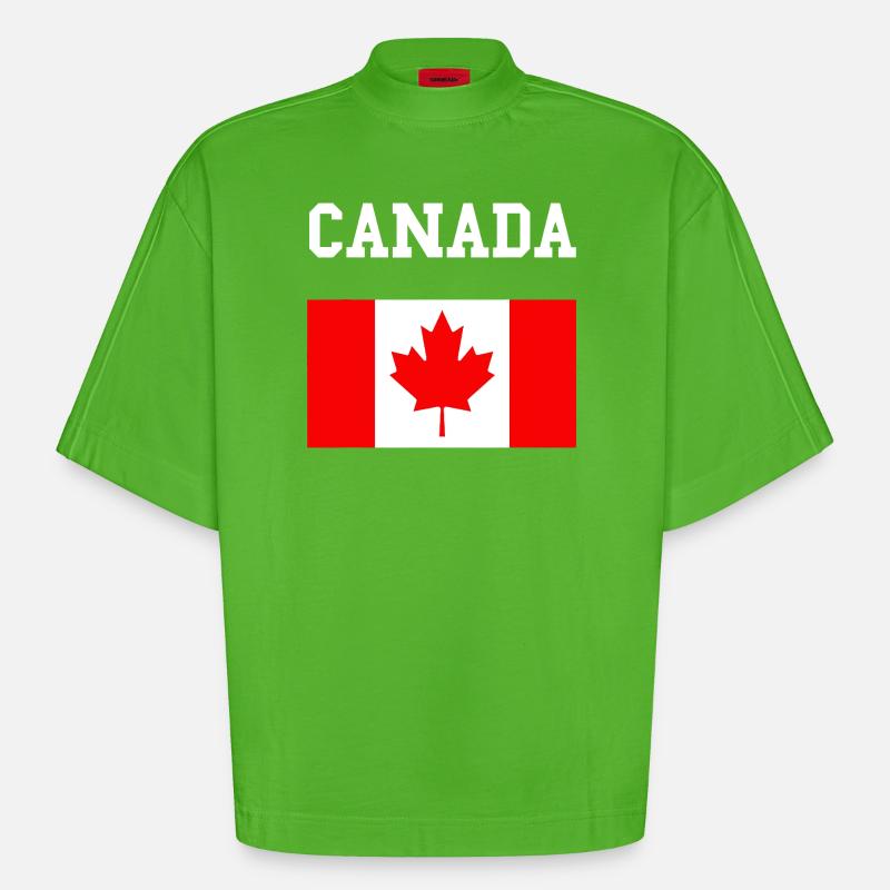 Feuille d’érable Drapeau du Canada - T-shirt bio épais oversize Boxy fabriqué en UE - Apple Neon