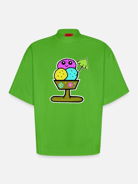 Bunter Eisbecher Eiscreme Eiskreme Eis - Heavyweight Oversized Organic Boxy T-Shirt Made in EU - Apple Neon