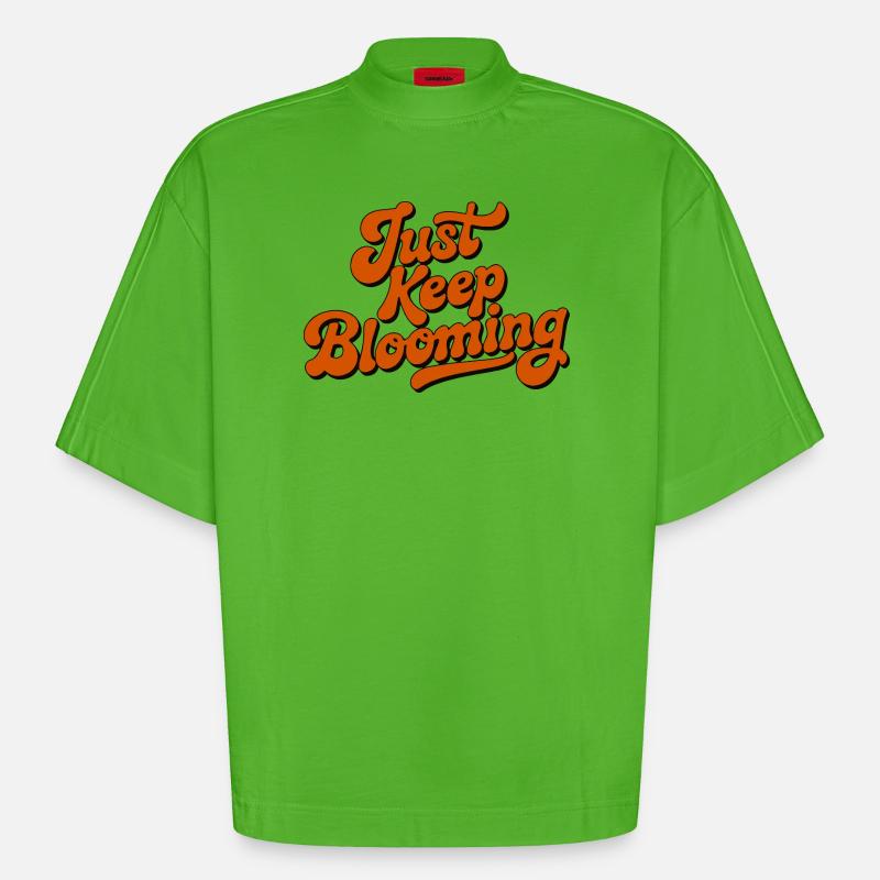 Just Keep Blooming Floral Script - Heavyweight Oversized Organic Boxy T-Shirt Made in EU - Apple Neon