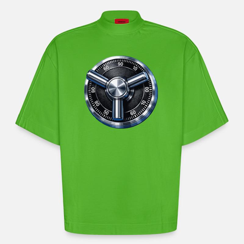 Conception de cadran sécurisé de sécurité - T-shirt bio épais oversize Boxy fabriqué en UE - Apple Neon