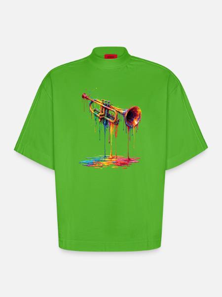 Trumpet with dripping paint - Heavyweight Oversized Organic Boxy T-Shirt Made in EU - Apple Neon
