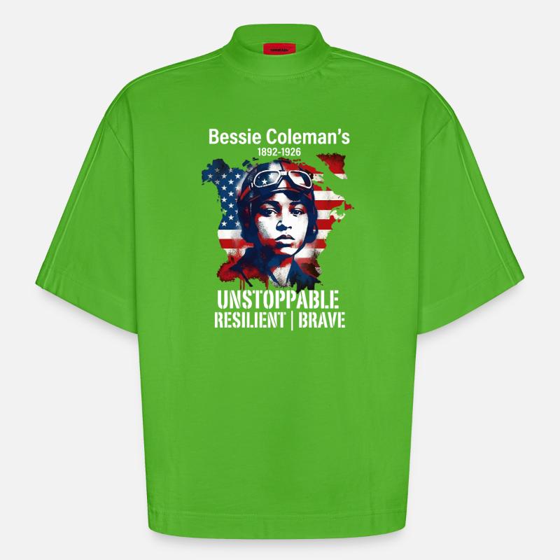 Bessie Coleman Mutig Luftfahrtpionierin - Heavyweight Oversized Organic Boxy T-Shirt Made in EU - Apple Neon