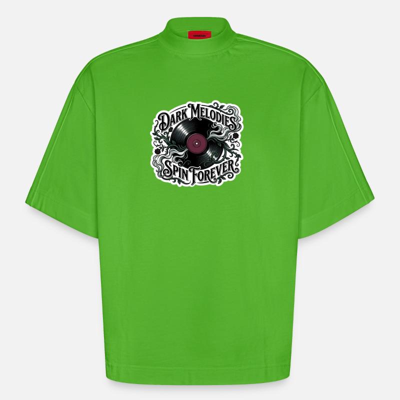 Dark Melodies Spin Forever - Heavyweight Oversized Organic Boxy T-Shirt Made in EU - Apple Neon