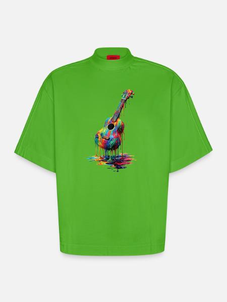 Ukulele med dryppende maling - Heavyweight oversized organic boxy T-shirt made in EU - Apple Neon