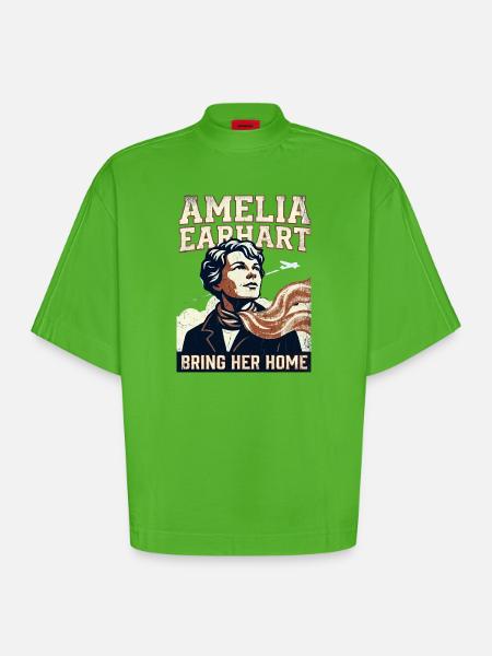 Amelia Earhart – Bring Her Home - Heavyweight Oversized Organic Boxy T-Shirt Made in EU - Apple Neon
