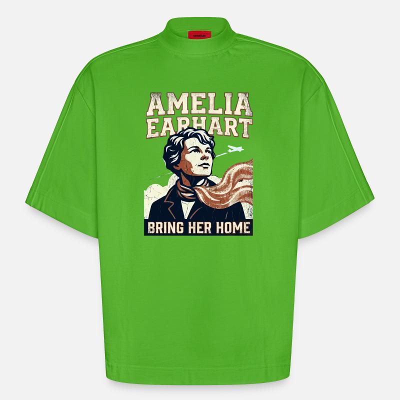 Amelia Earhart – Bring sie nach Hause - Heavyweight Oversized Organic Boxy T-Shirt Made in EU - Apple Neon