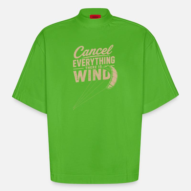 Windspruch Grafik: Cancel Everything Wind - Heavyweight Oversized Organic Boxy T-Shirt Made in EU - Apple Neon