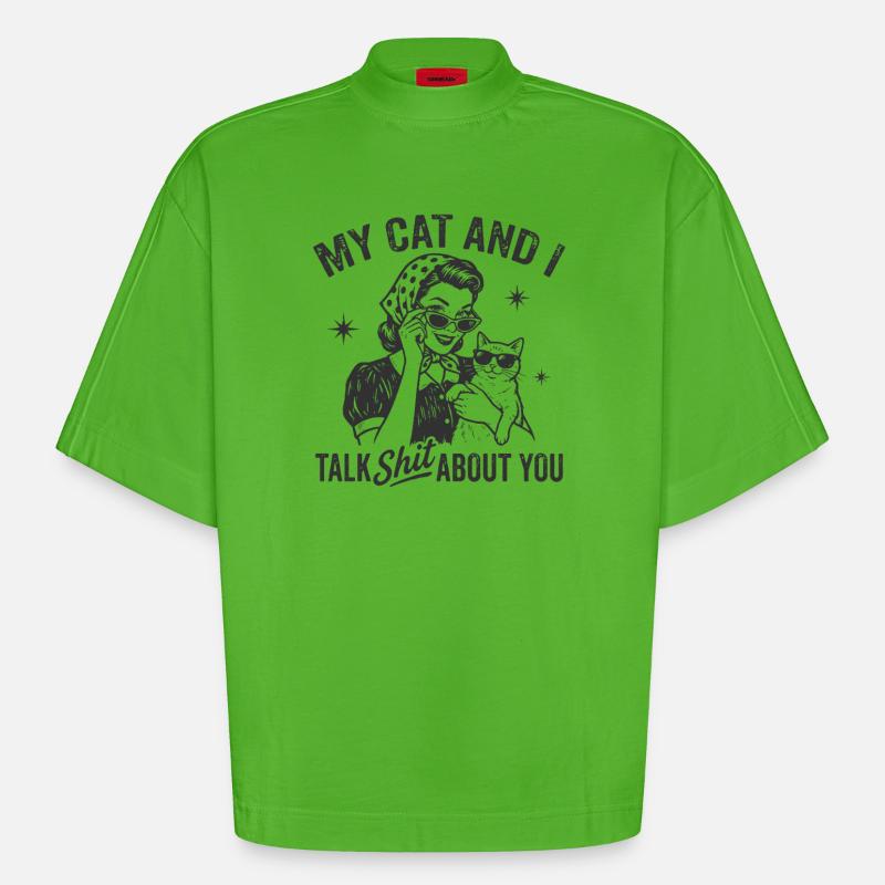 Katzengespräch im Retrostil Lästern Geschenk - Heavyweight Oversized Organic Boxy T-Shirt Made in EU - Apple Neon