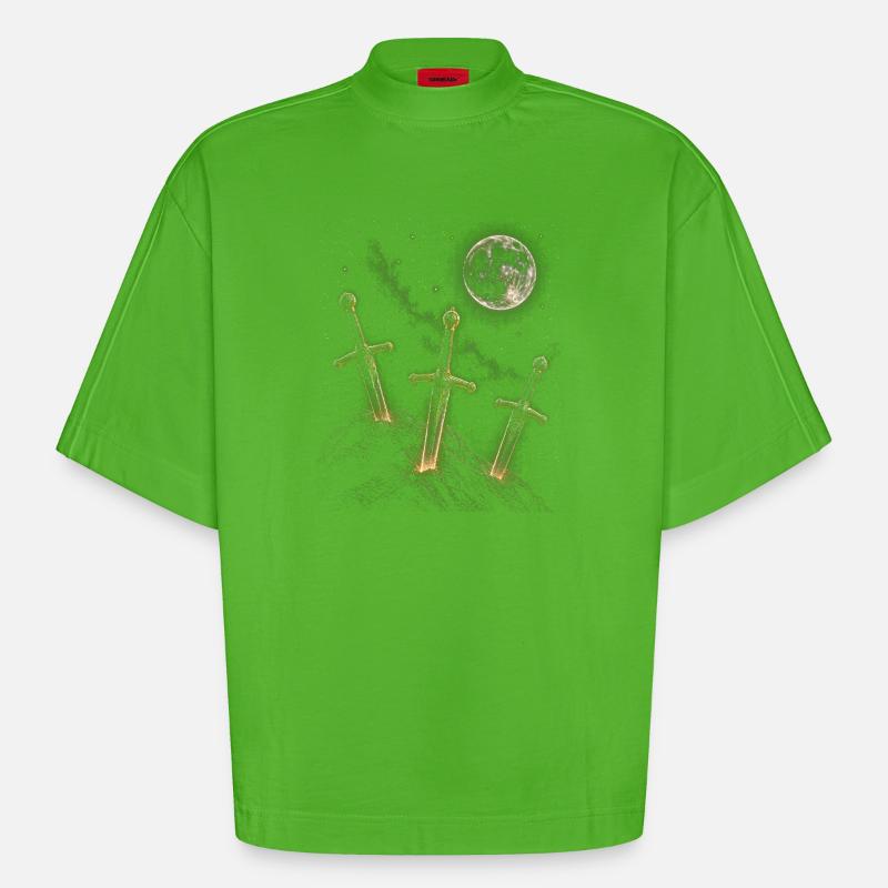 Trois épées au clair de lune - T-shirt bio épais oversize Boxy fabriqué en UE - Apple Neon